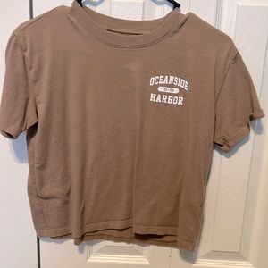 brown short sleeve crop top from hollister